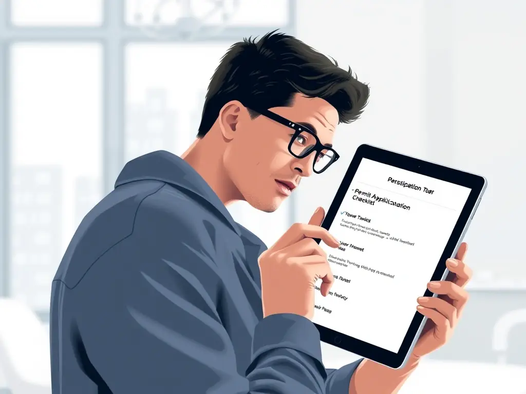 An image of a person reviewing a permit application checklist on the Boone Permit Helper platform, highlighting the completeness check feature.