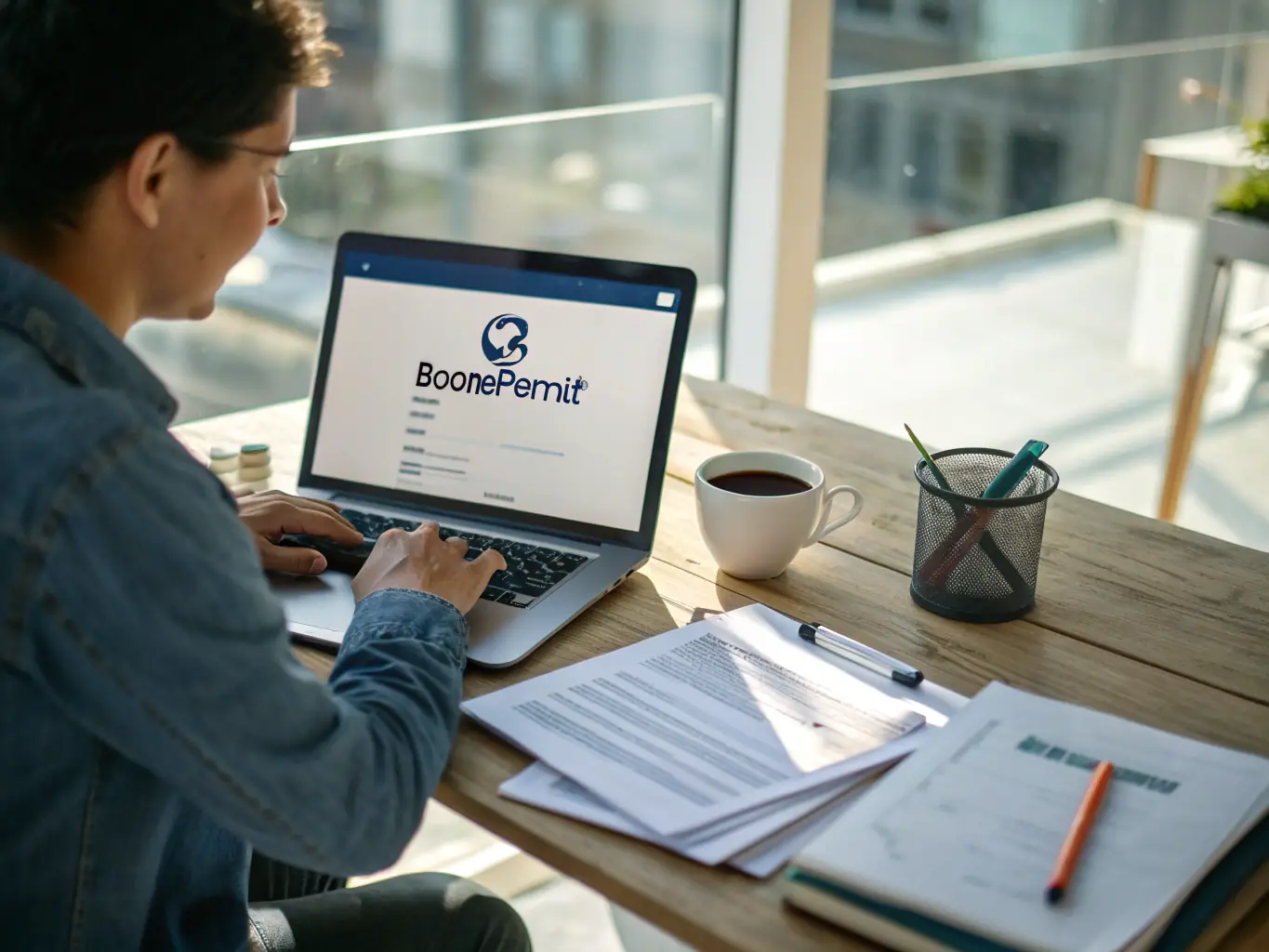 A visual representation of submitting a permit application through the Boone Permit Helper platform, showing a seamless and digital submission process.